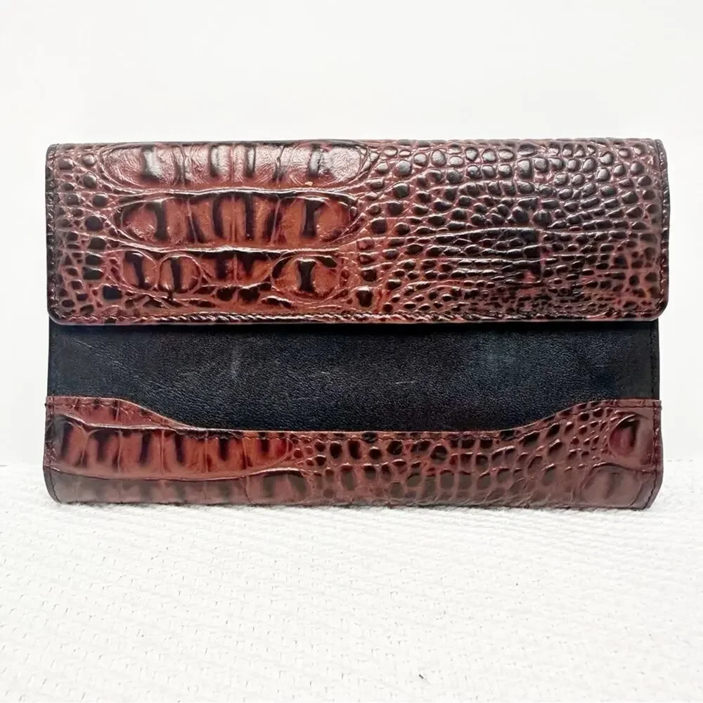 Brahmin Vintage Tuscan Black Leather Croc-embossed Cowhide Frame Wallet